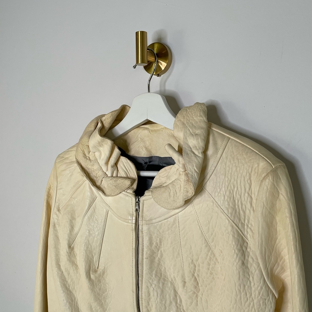 Jacket | 90s Vintage Podoll Cropped Leather Coat Butter Yellow Ruffle  **RARE** - Picture 3 of 16